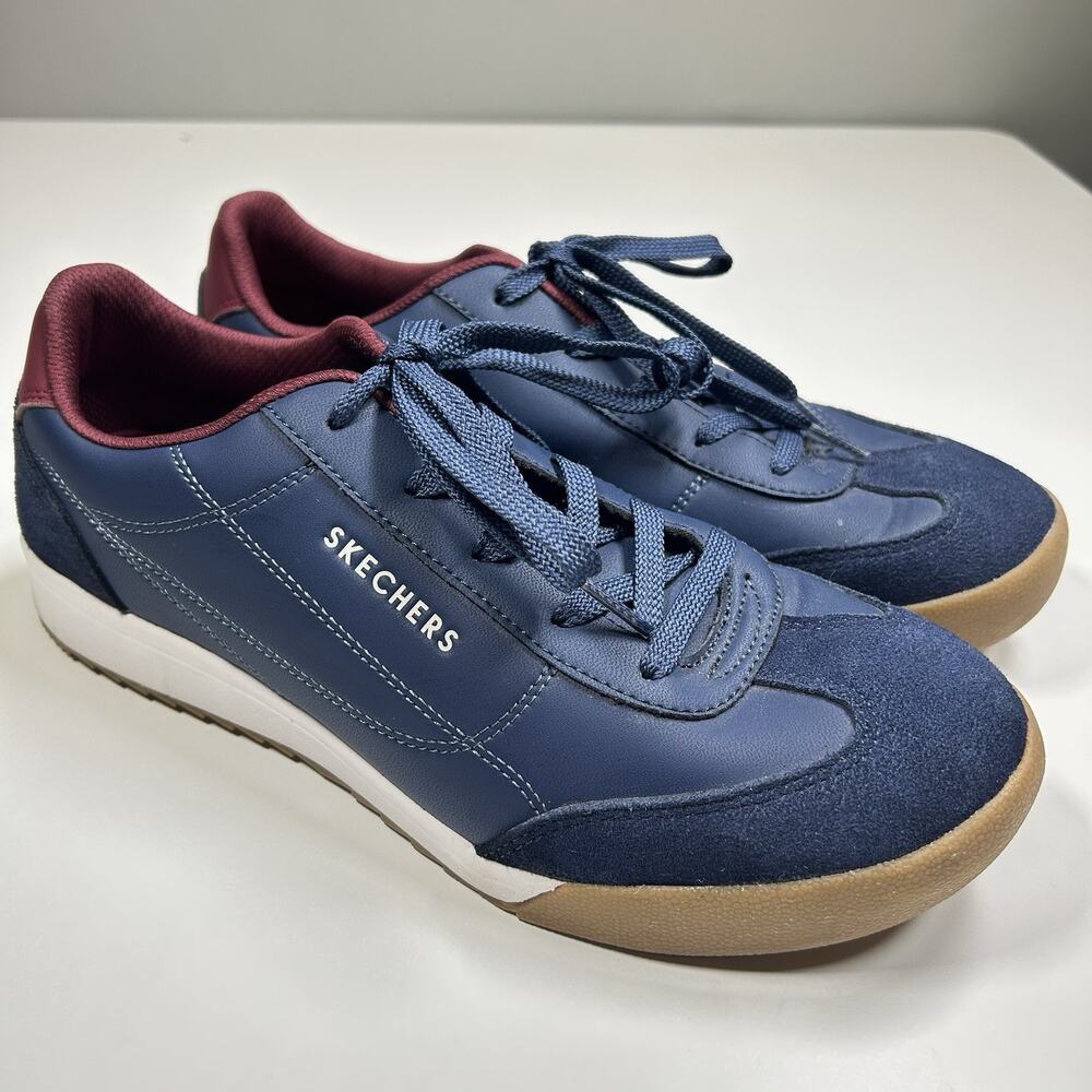 Skechers Shoes Men’s 9.5 Ar-Cooled Memory Foam Navy Burgundy Casual Sneakers